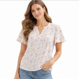 Hillary Radley White Floral Polyester Vneck Plus Sz Blouse Size 3X